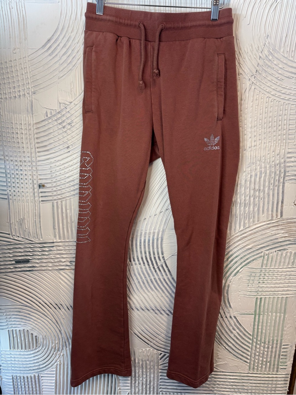 adidas Originals Women’s Rhinestone Logo Sweatpants Brown Rust Size S